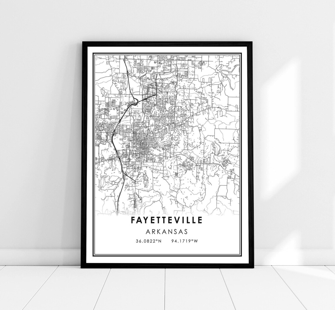 Fayetteville Map Poster, Arkansas City Travel Print