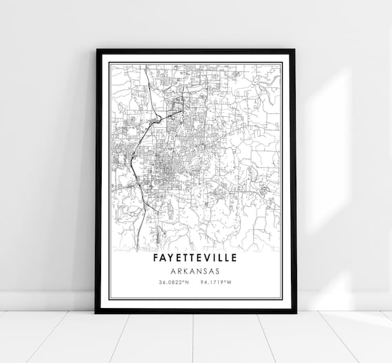 Fayetteville Map Poster, Arkansas City Travel Print