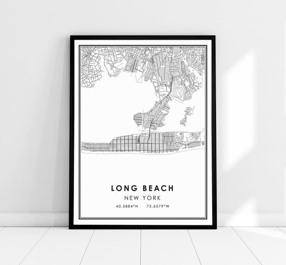 Long Beach New York Map Print, Travel Poster