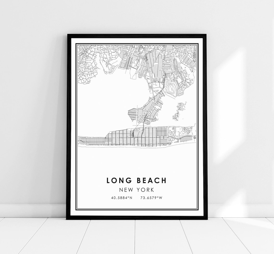 Long Beach New York Map Print, Travel Poster