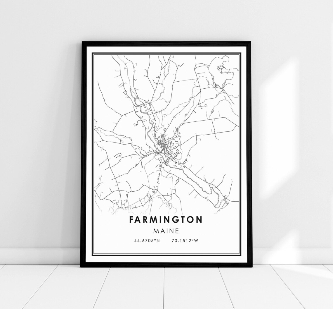 Farmington Maine City Street Map Coordinates Modern Minimalist Wall Art
