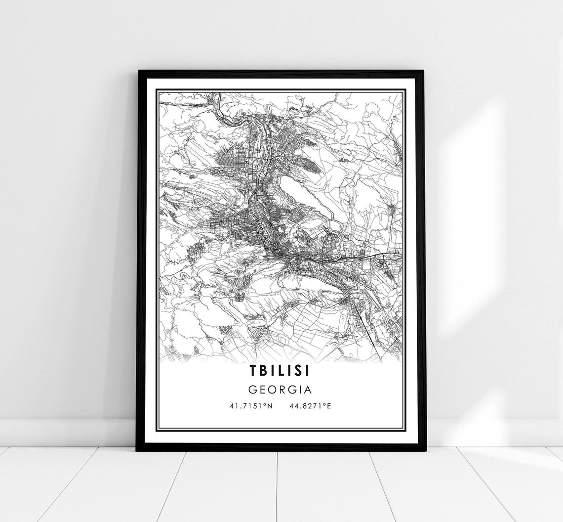 Tbilisi Georgia Minimalist Black And White City Street Map Poster
