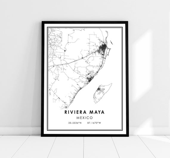 Riviera Maya Map, Mexico Travel Poster