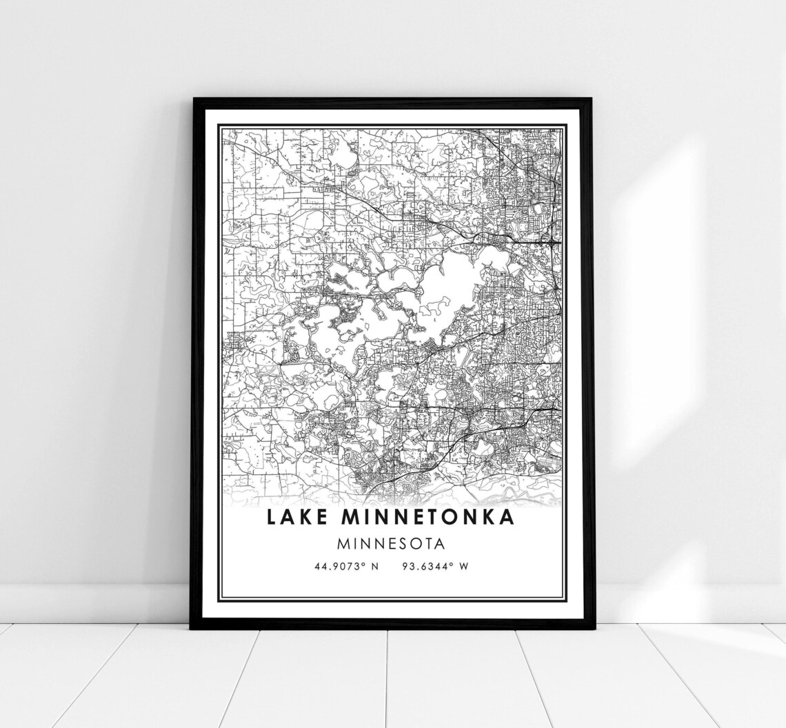 Lake Minnetonka Map Art Print, Minnesota Travel Poster