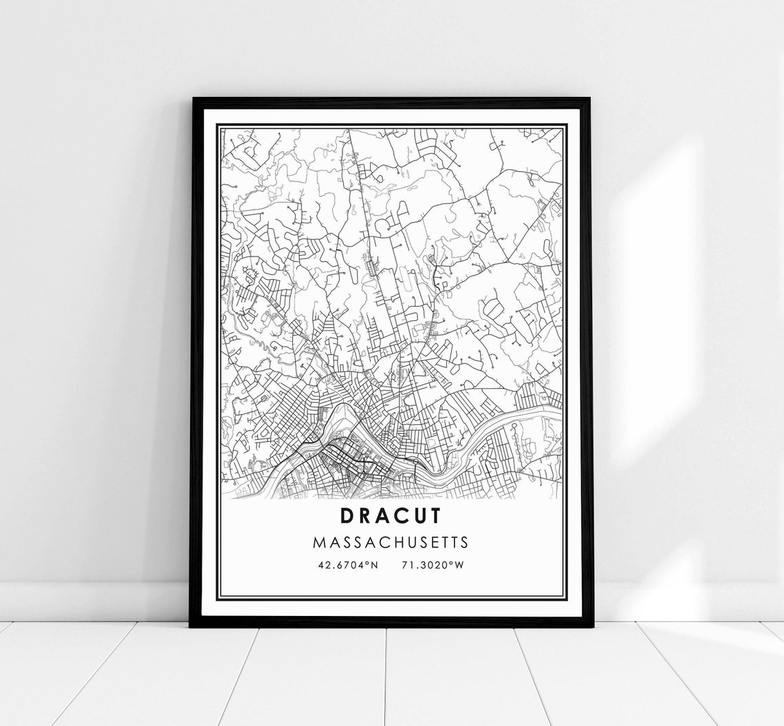 Dracut Massachusetts Historic Minimalist City Street Map Line Poster