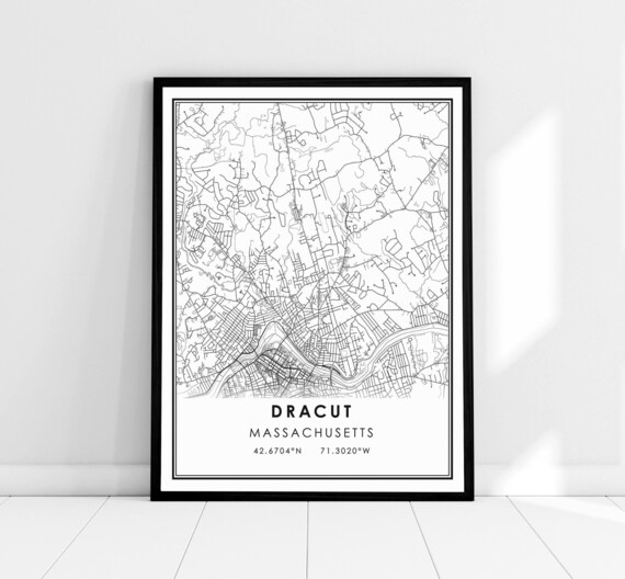 Dracut Massachusetts Historic Minimalist City Street Map Line Poster