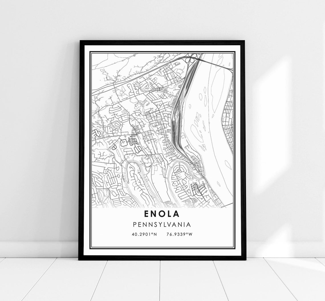 Enola Pennsylvania Modern Minimalist City Street Map Art Poster