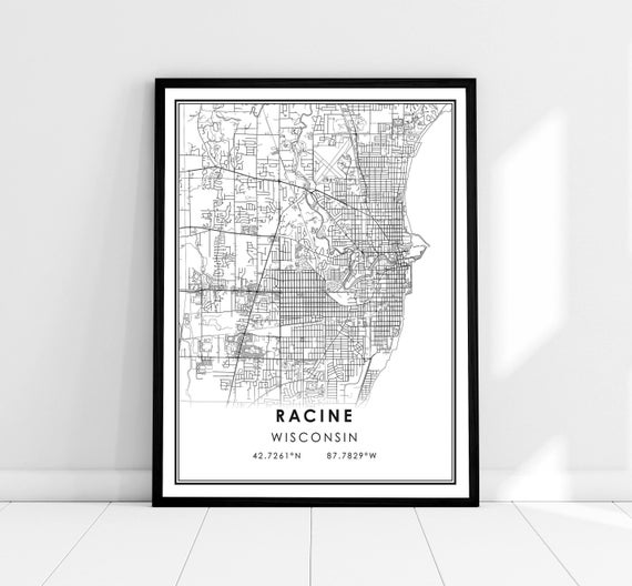 Racine Map Print, Wisconsin City Travel Poster