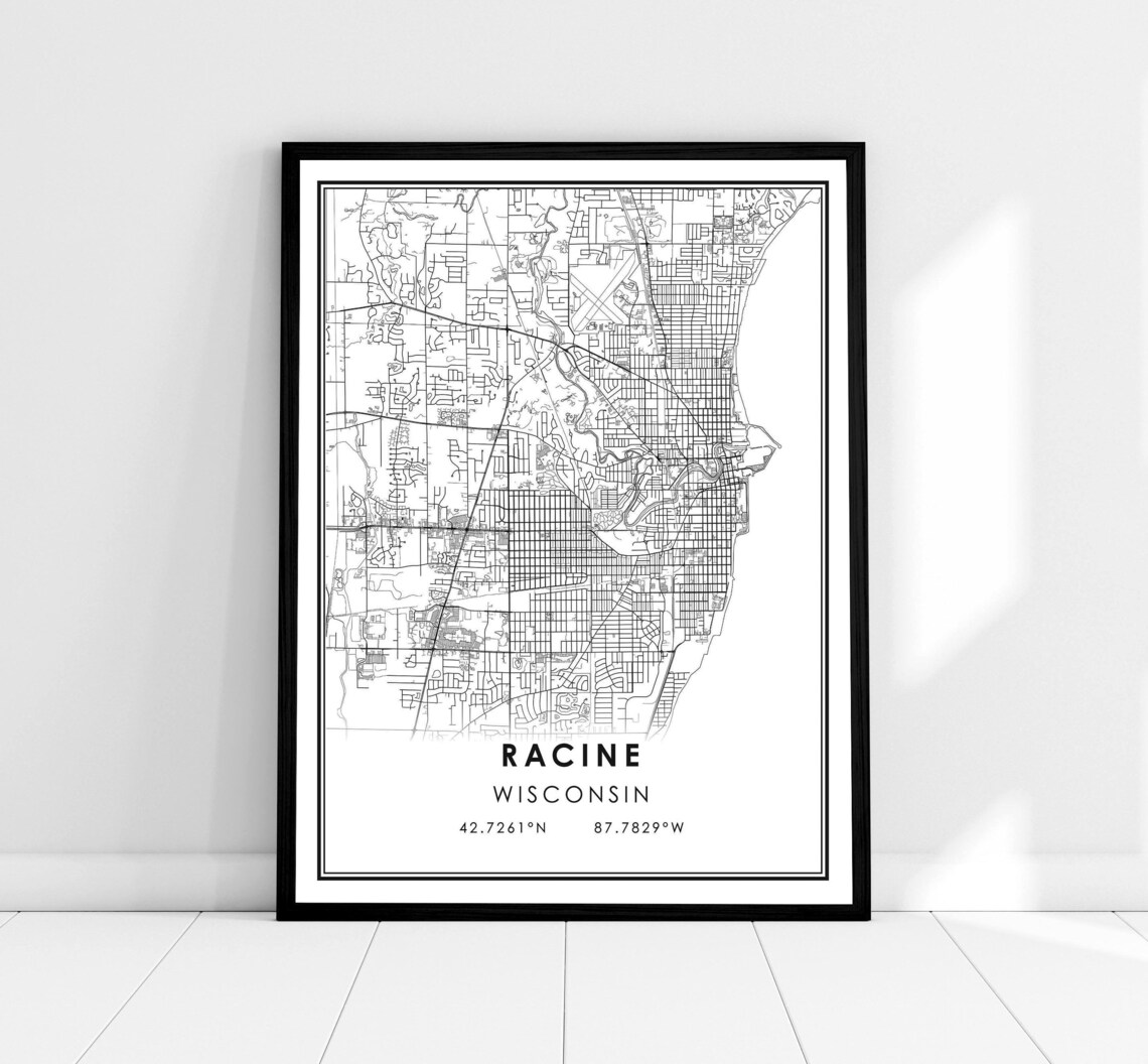 Racine Map Print, Wisconsin City Travel Poster