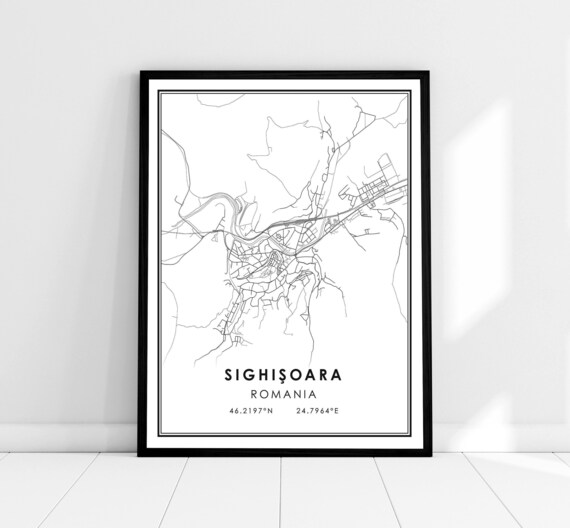 Sighisoara Romania City Map Minimalist Line Art Travel Poster