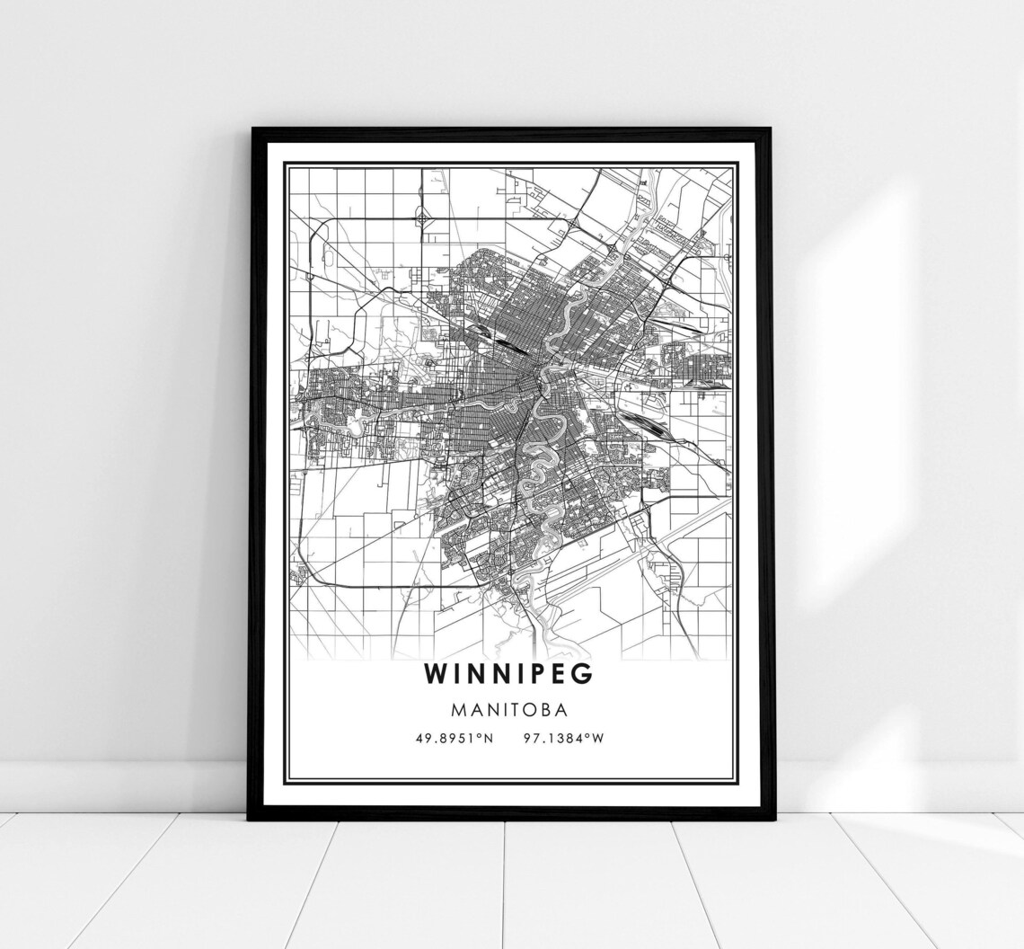 Winnipeg Map Print, Manitoba City Travel Poster