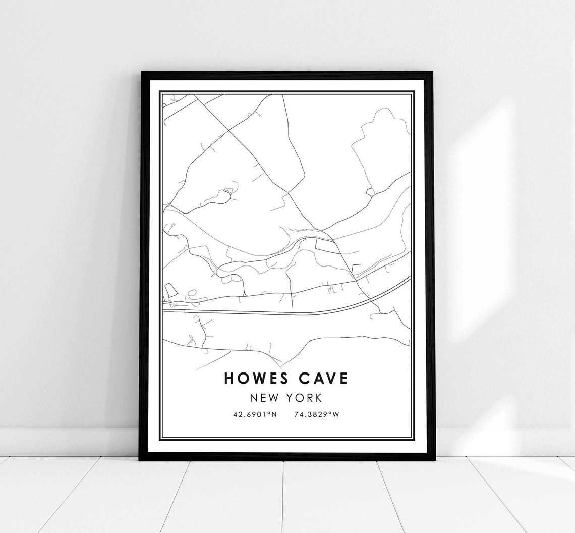 Howes Cave New York Minimalist Black White Street Map Poster