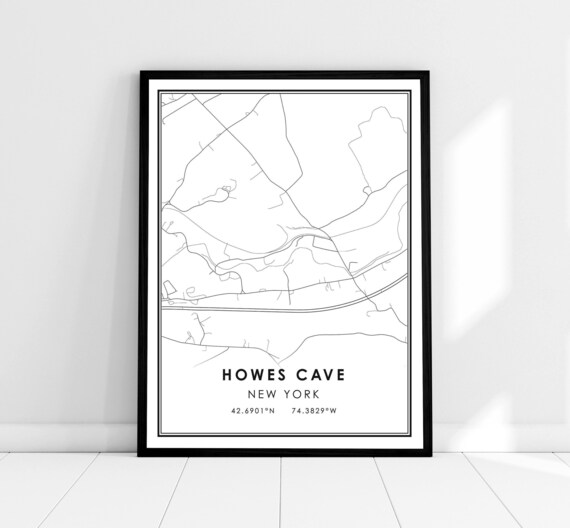 Howes Cave New York Minimalist Black White Street Map Poster