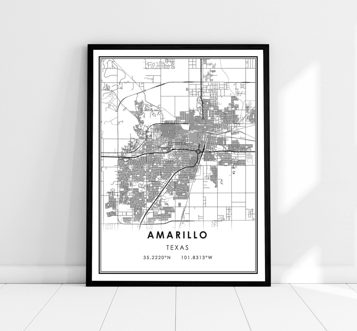 Amarillo Map Print Poster, Texas City Travel