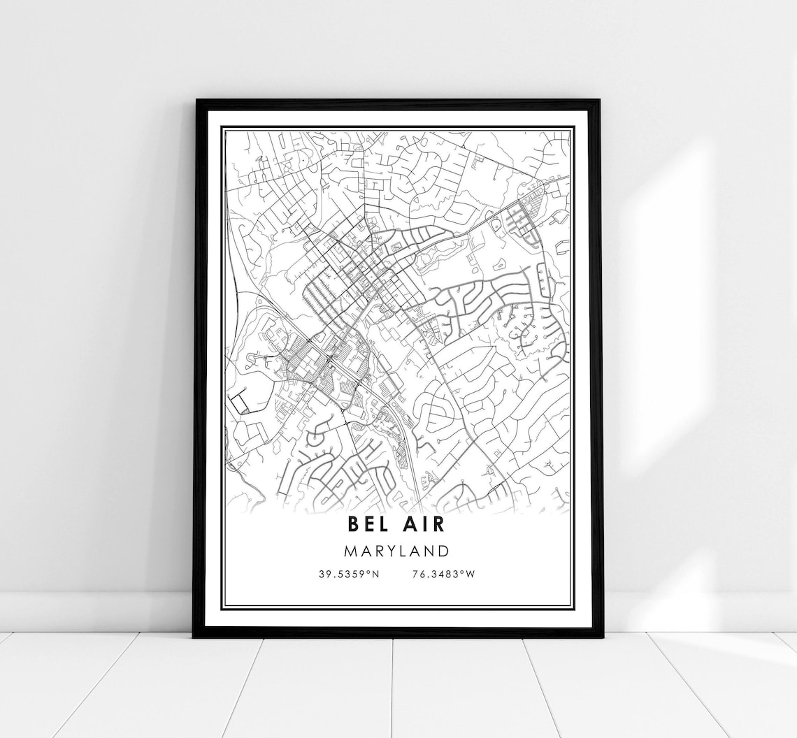 Bel Air Map Art Print, Maryland Travel Poster