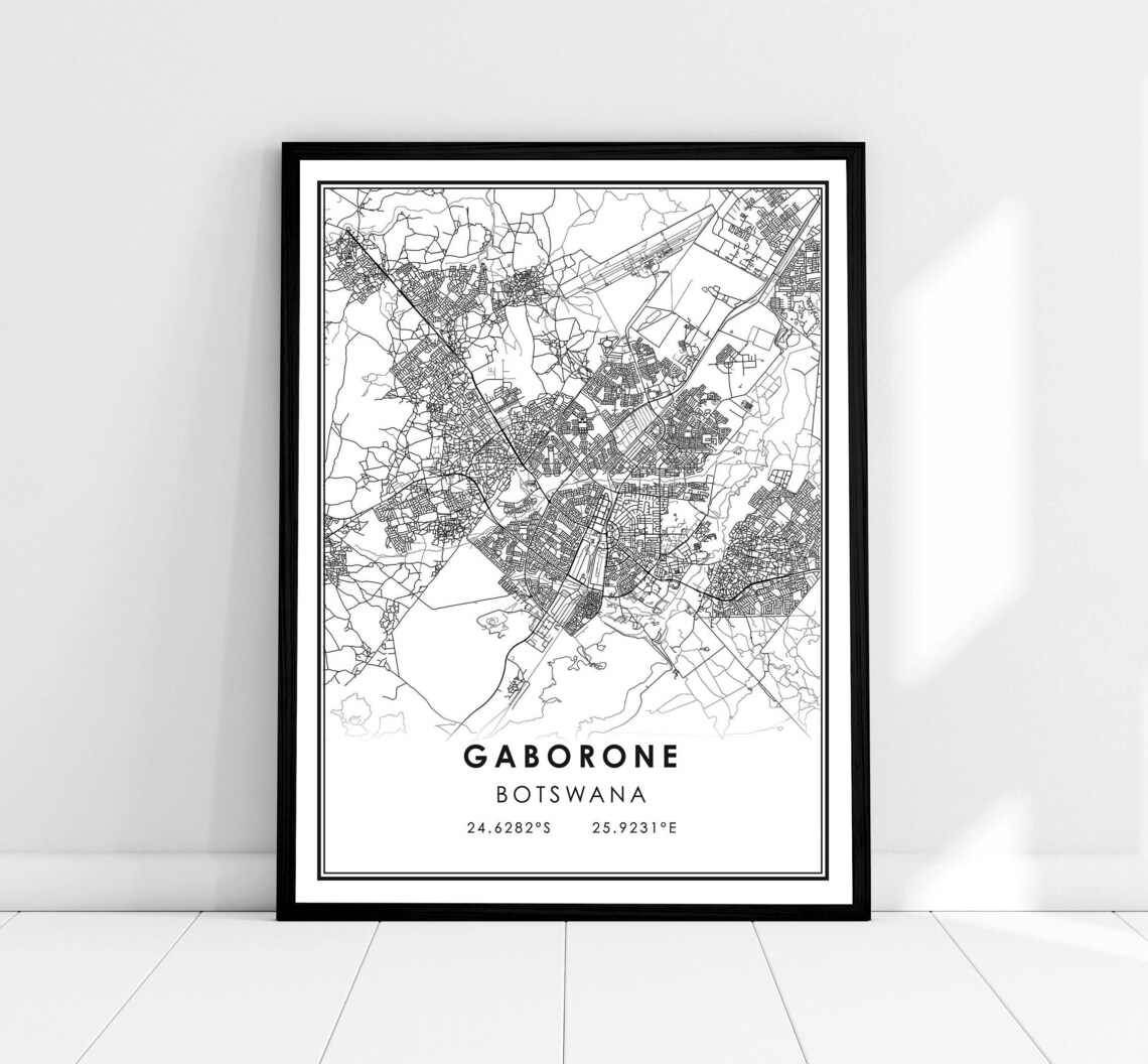 Gaborone Map Travel Poster, Botswana City