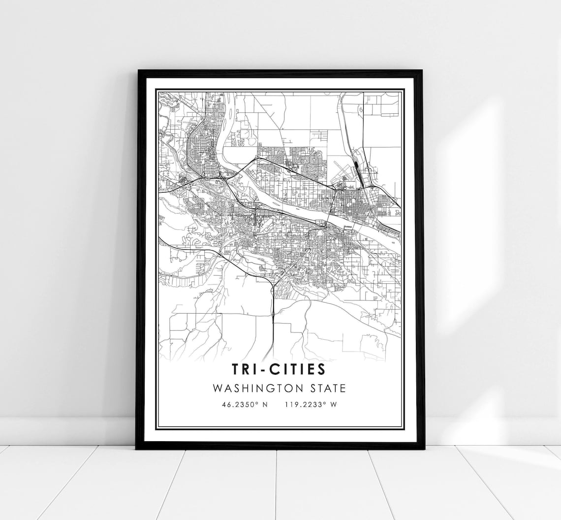 Tri Cities Map Print, Washington State Travel Poster