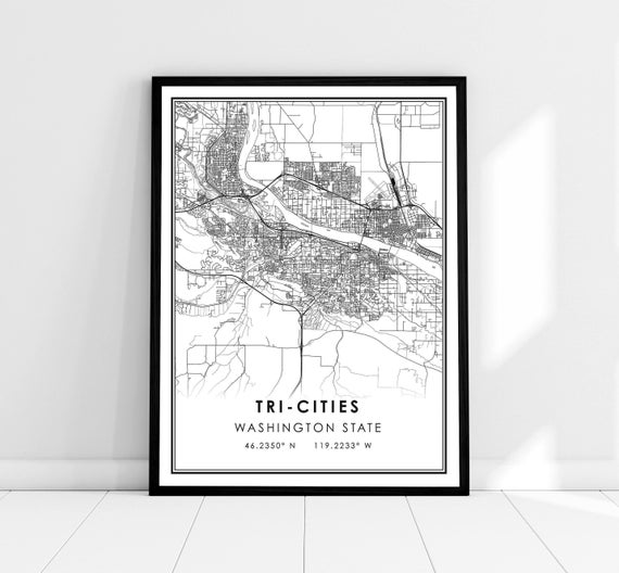 Tri Cities Map Print, Washington State Travel Poster