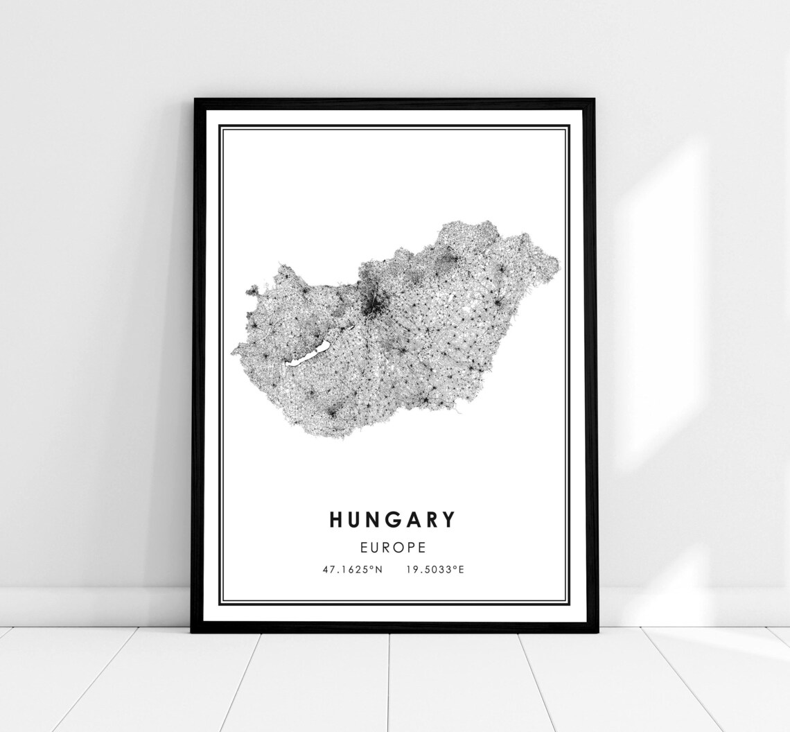 Hungary Map Print, Country Road Travel Poster