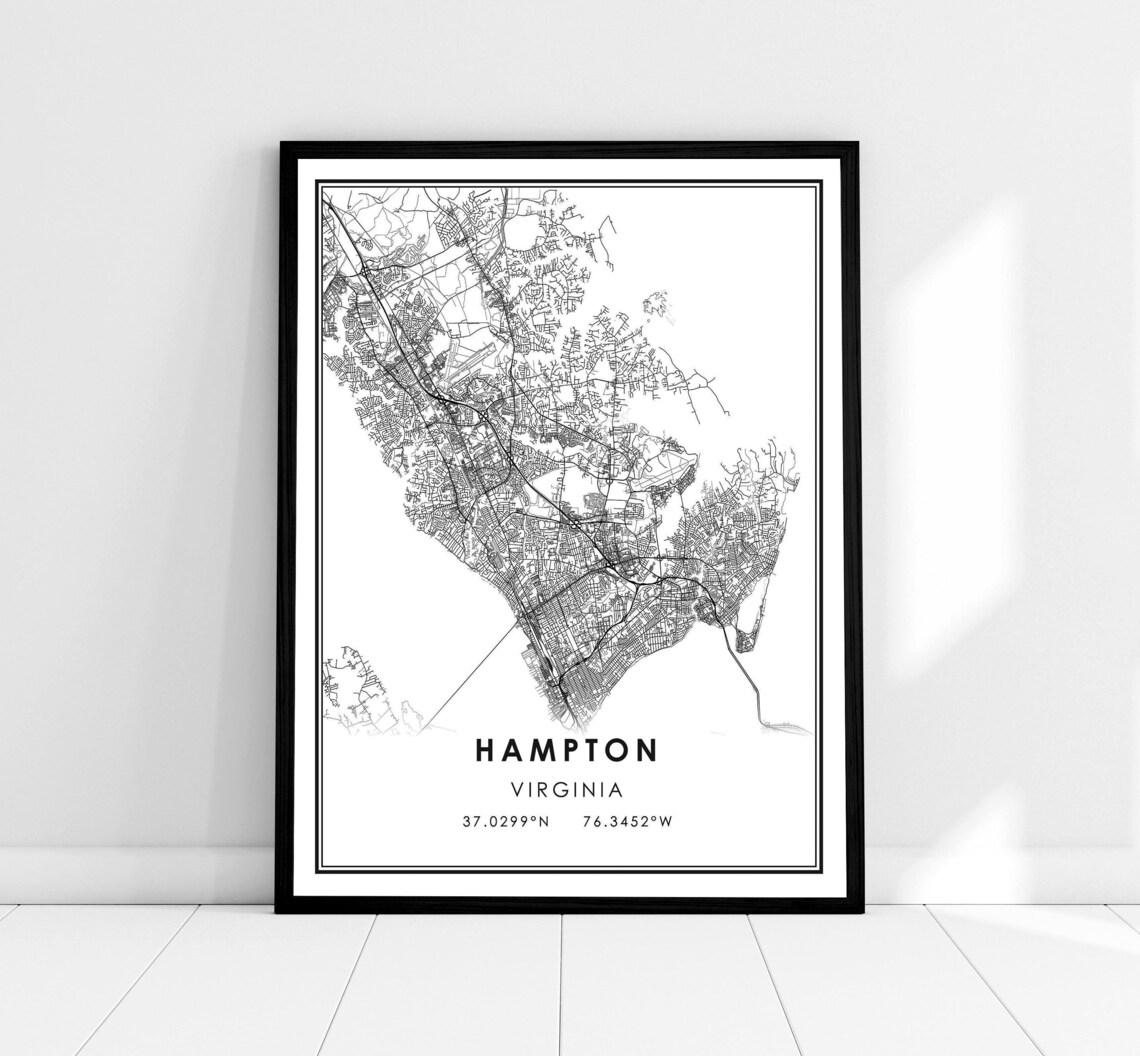 Hampton Map Print Poster, Virginia Travel Poster