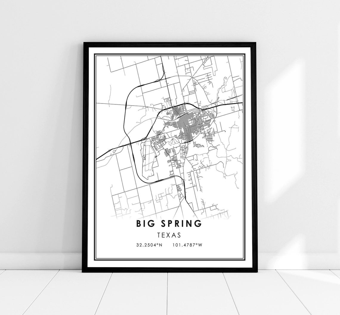 Big Spring Texas Minimalist Street Map Art Print With Coordinates