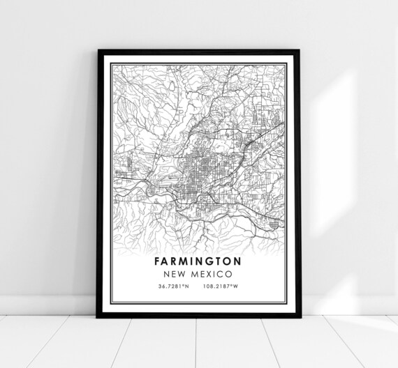 Farmington New Mexico City Map Coordinates Line Art Minimalist Poster