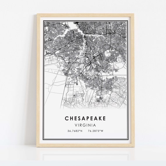 Chesapeake Virginia Map Print, City Travel Poster