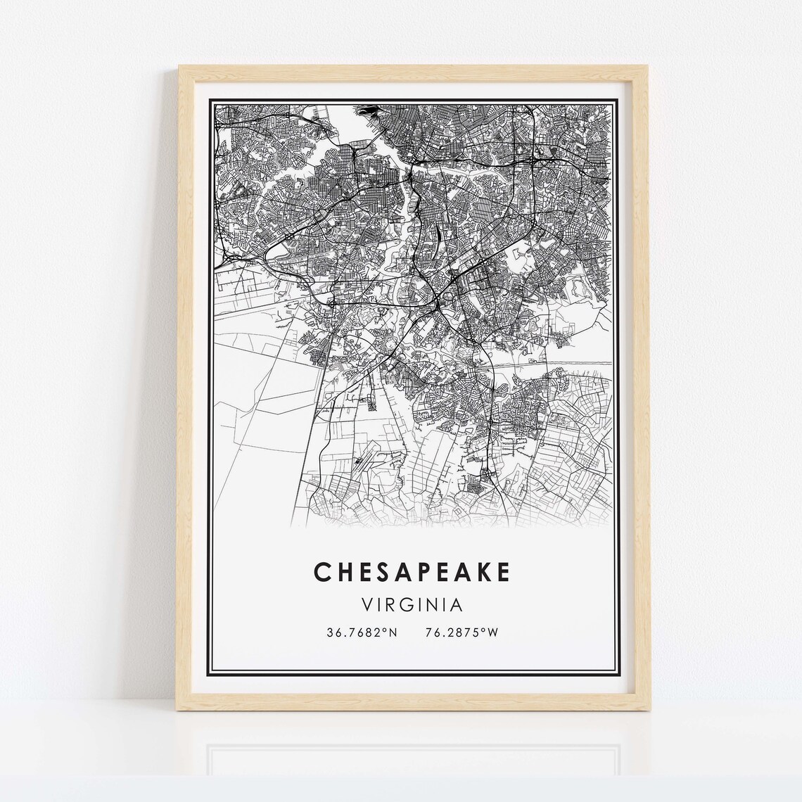 Chesapeake Virginia Map Print, City Travel Poster