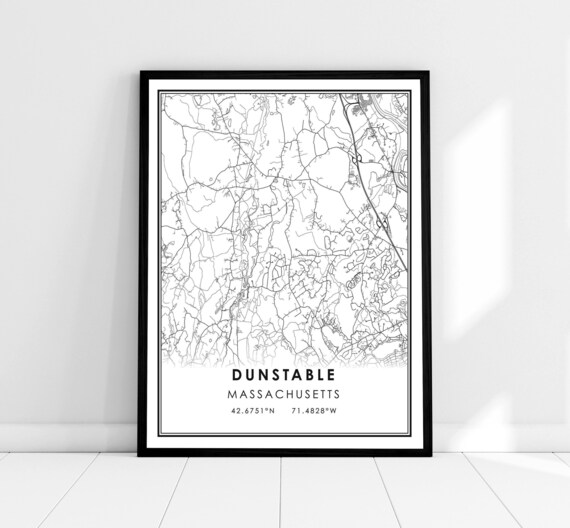 Dunstable Massachusetts City Street Map with Coordinates Minimalist Print