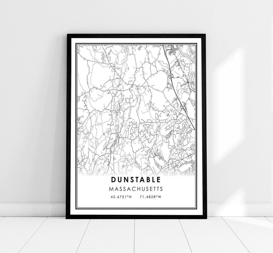 Dunstable Massachusetts City Street Map with Coordinates Minimalist Print