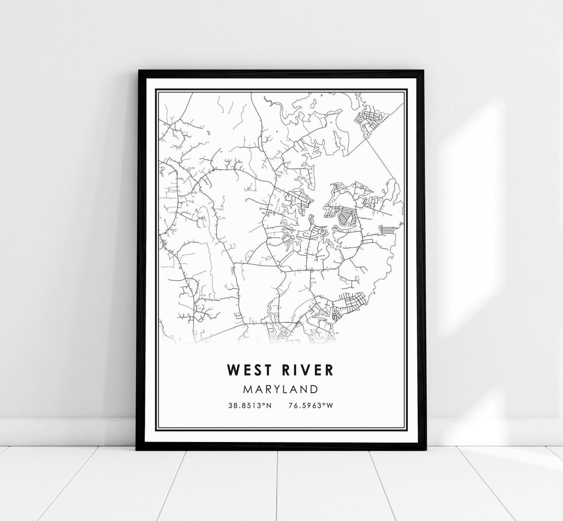 West River Maryland Street Map Minimalist City Coordinates Poster