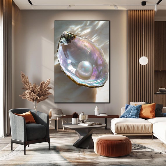 Pearl In The Oyster Tempered Glass Pearl Wall Glass Art Housewarming Gift Interior Design Large Print Wall Art Pearl Glass Printing