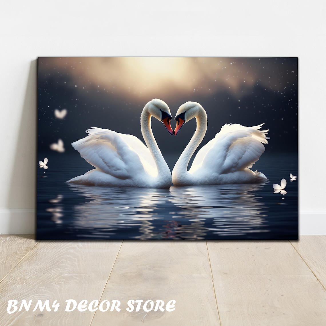 White Swans Glass Wall Art, Love Swan Couple Decor