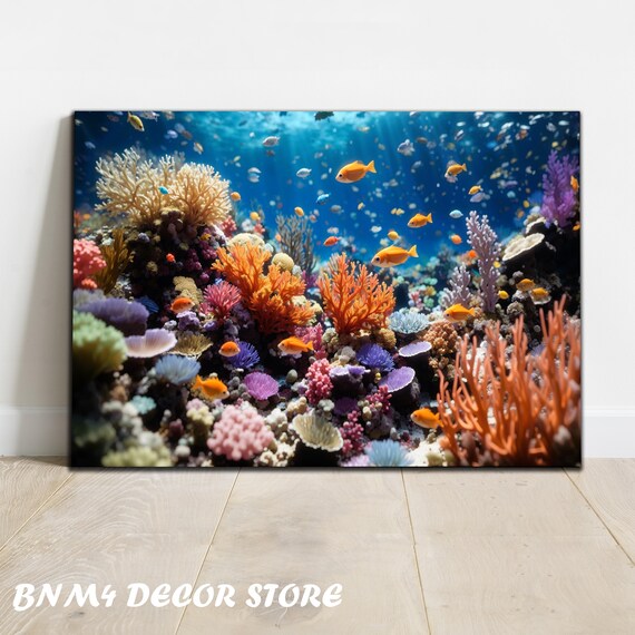 Tempered Glass Under Sea Wall Art Aquarium Wall Decor Glass Printing Extra Large Wall Art Wall Hanging Fish Wall Art Under Sea Art