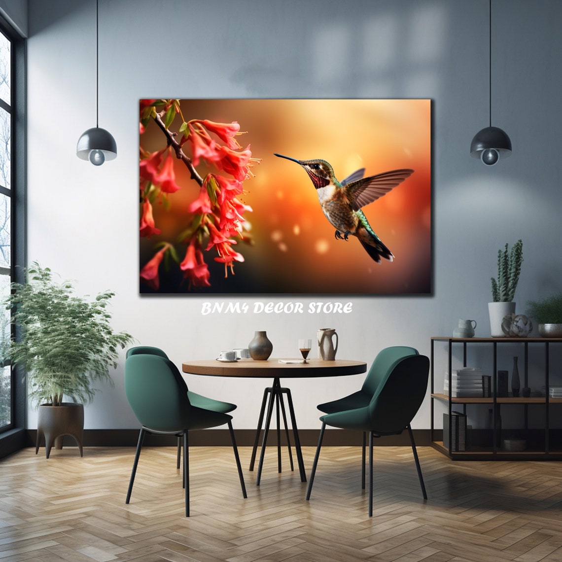 Ruby Throat Hummingbird Red Trumpet Wild Flowers Nature Poster