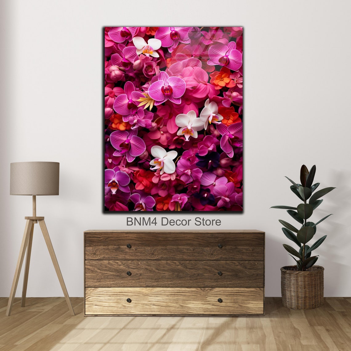 Pink Magenta White Orchid Dense Bloom Floral Garden Glass Wall Art