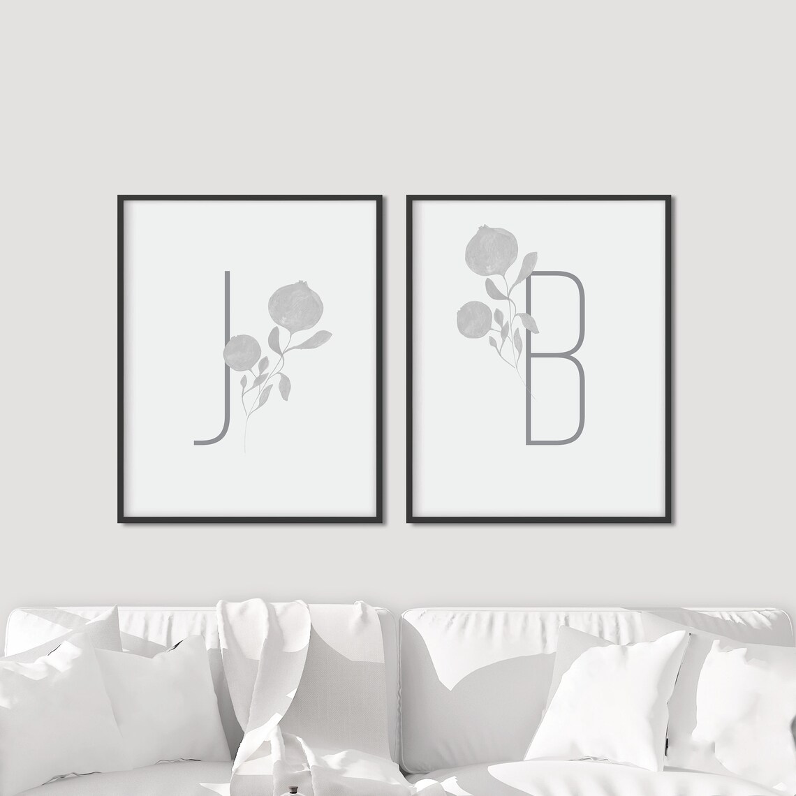 Botanical Initial Letters J And B Watercolor Floral Art Print