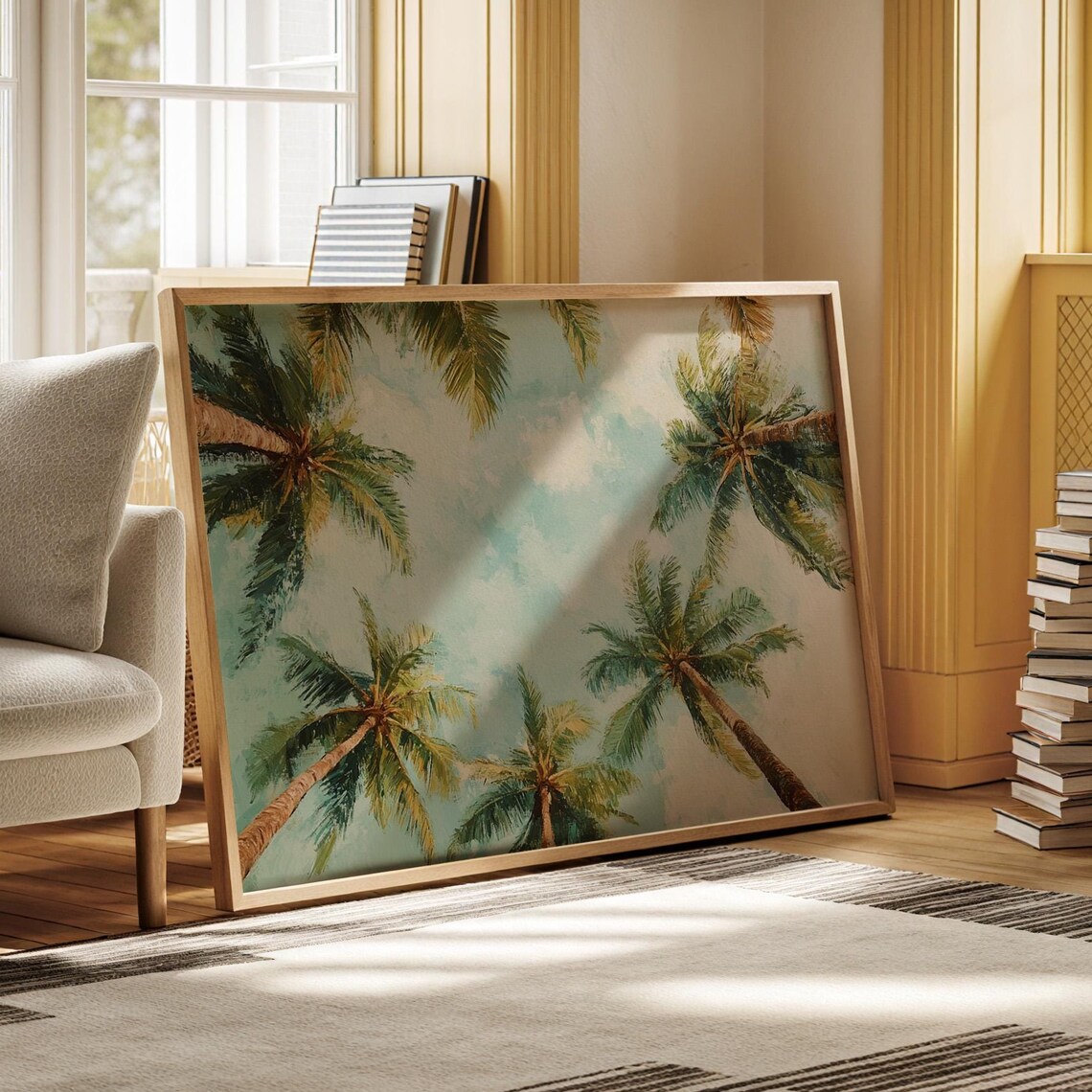 Tropical Palm Trees Against Soft Sky Watercolor Paradise Art Poster