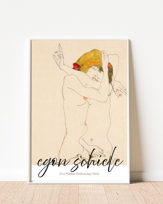 Egon Schiele Embracing Women Print Two 1913 Figurative Vintage Art Expressionist Nude Poster