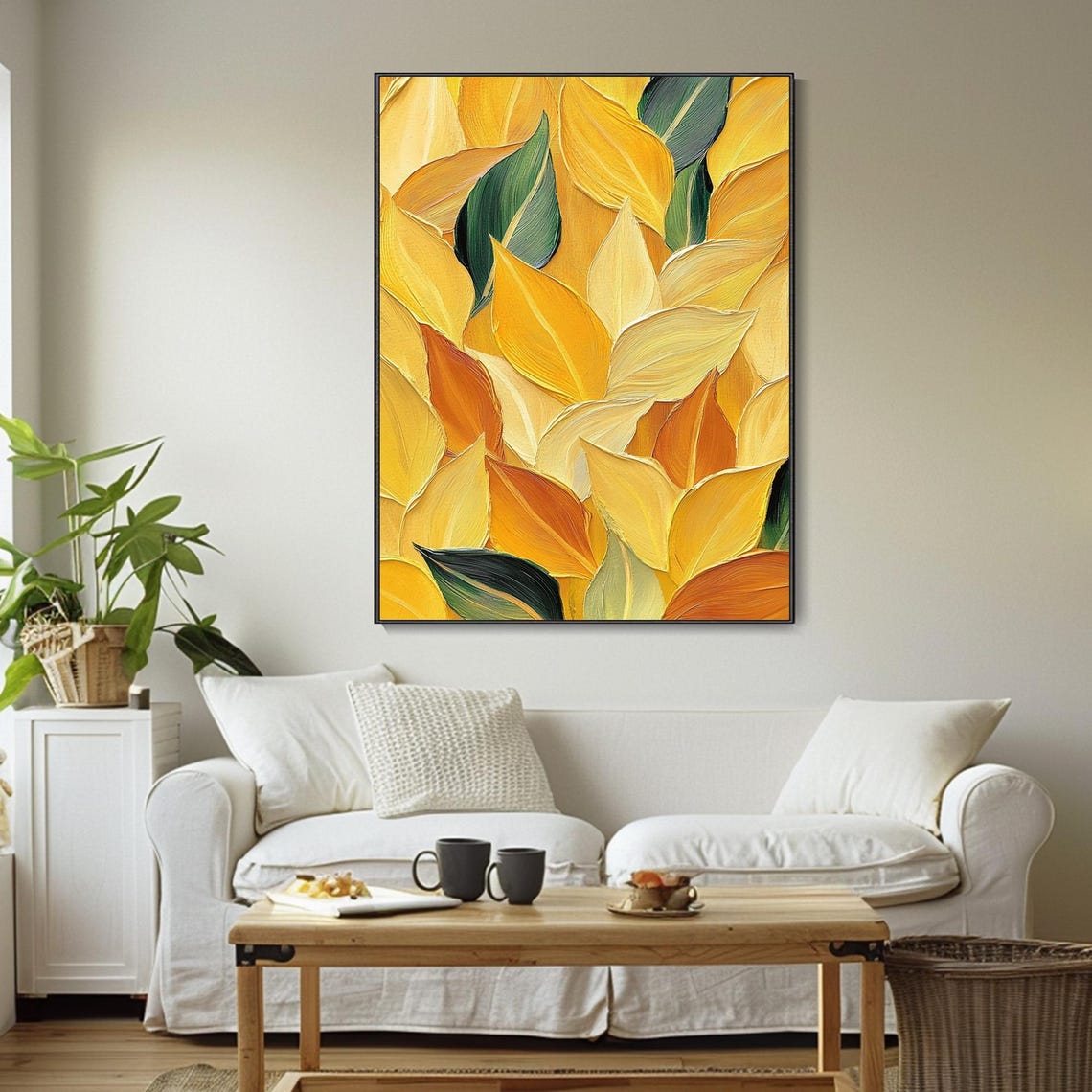 Golden Autumn Leaves Pattern Close Up Textured Fall Art Poster - Image 4
