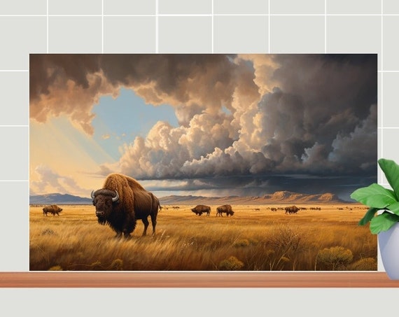 Bison On The Range Wall Art Home And Farm In Style Of Photorealism Instant Animal Wild