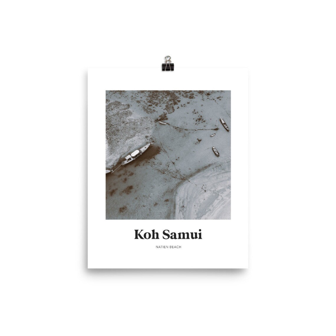 Koh Samui Natien Beach Thailand Black White Aerial Photo Poster - Image 3
