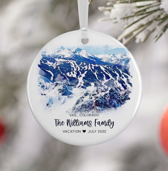 Vail Colorado Christmas Ornament Watercolor Travel Poster
