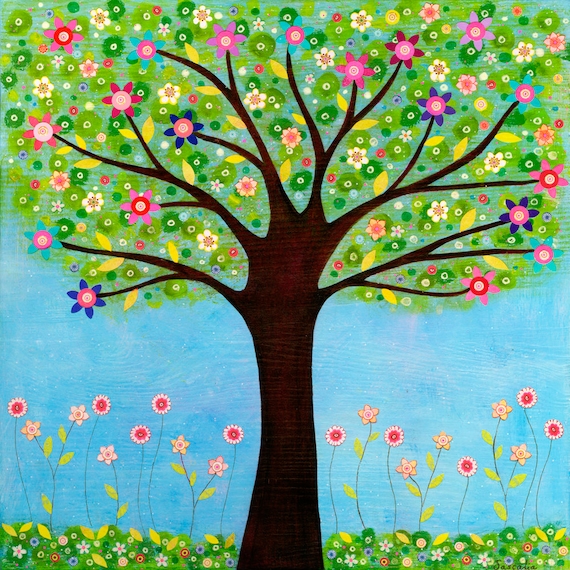 Tree Art Print Large Art Print Sunlight Tree Art Tree Painting Tree Wall Art Home Decor Large Tree Painting Large Painting