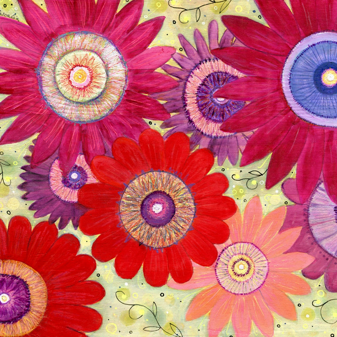 Bold Red And Pink Abstract Flowers Close Up Summer Art Poster
