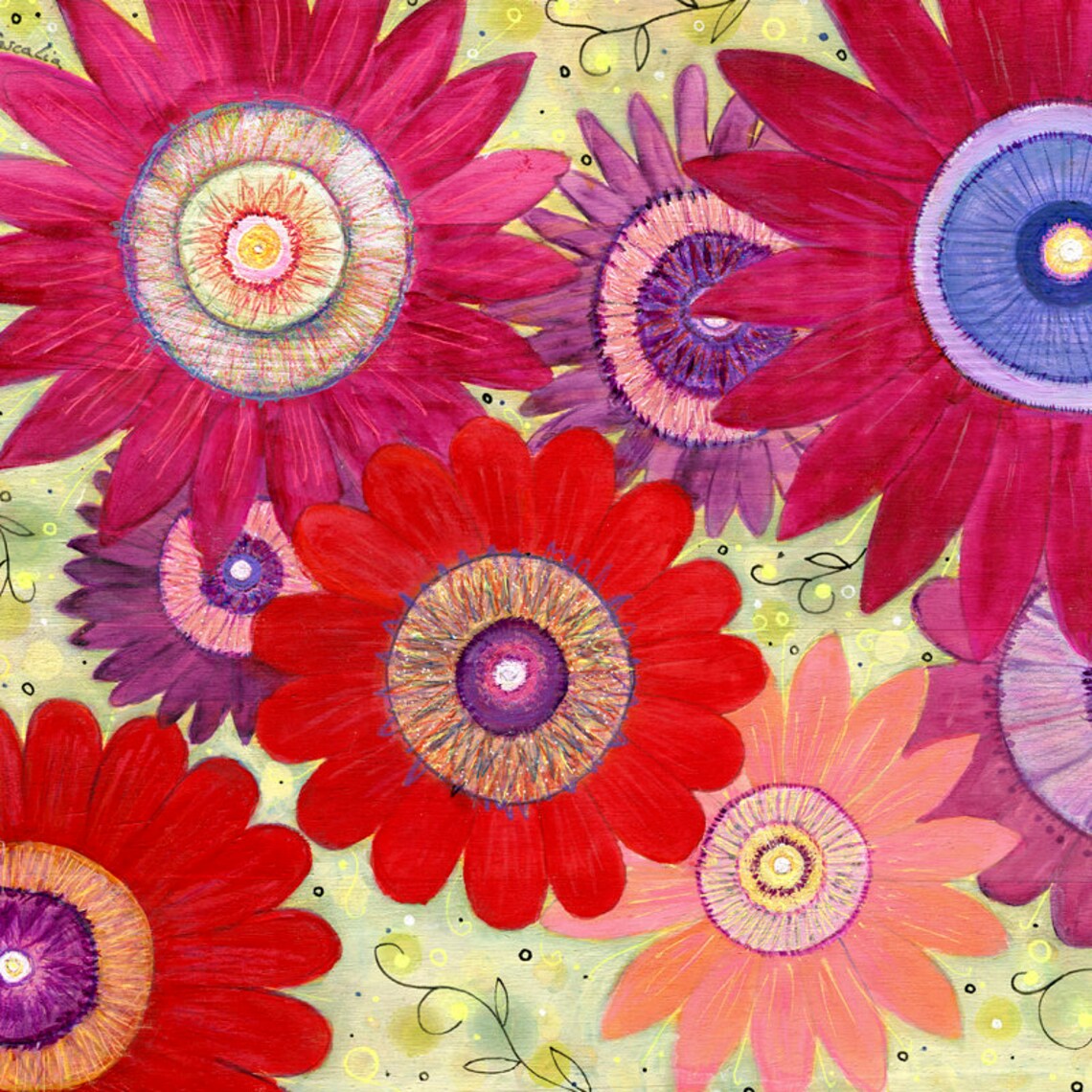 Flower Art Large Flower Art Print Abstract Flower Painting Floral Art Wall Art Acrylic Flower Painting Summer Crush