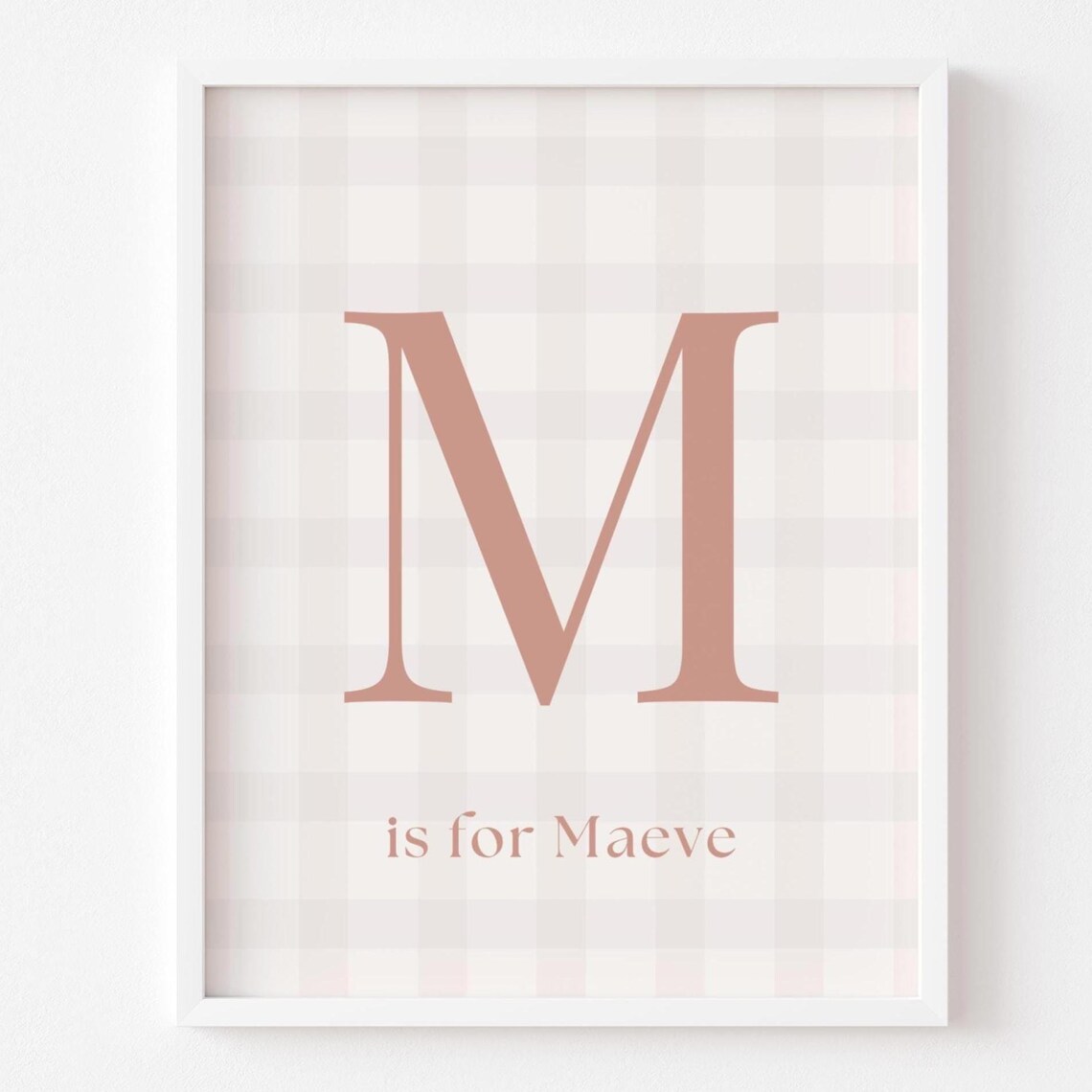 Custom Name And Initial Nursery Print Personalized Child Bedroom Decor Modern Gingham Wall Art Girls Gift