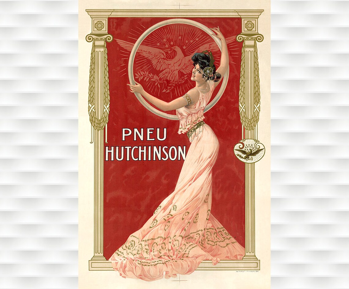 Pneu Hutchinson Belle Epoque Gown French Vintage Tire Ad Poster