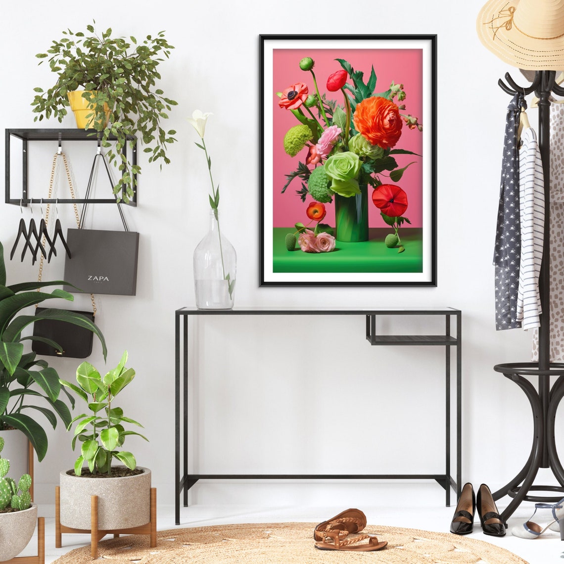 Lush Garden Bouquet in Coral Pink and Green Botanical Poster - Image 2