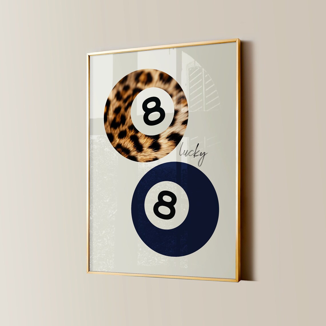 Leopard Print 8 Ball Retro Lucky Girl Art Print